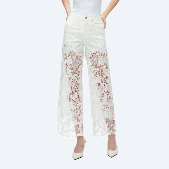 NEW BAYEAS embellished lace contrast wide leg jeans in white - Picture 7 of 7